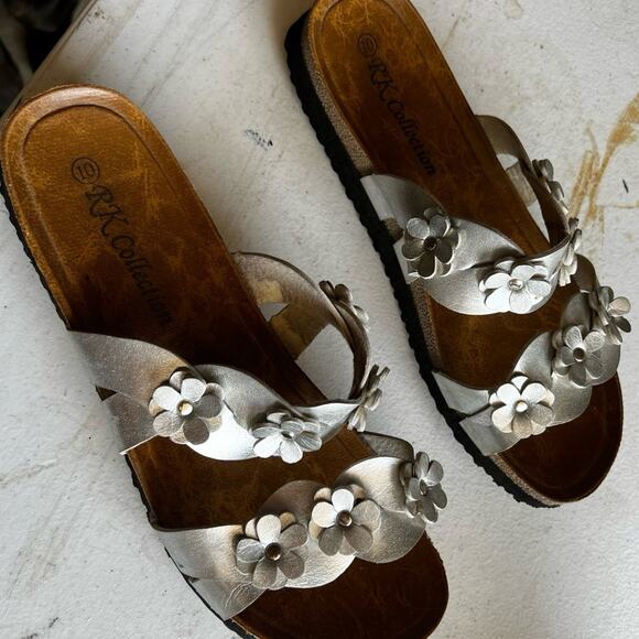 RK Collection Sandals, silver, flowers, slide in, women's size 10 - Picture 1 of 5